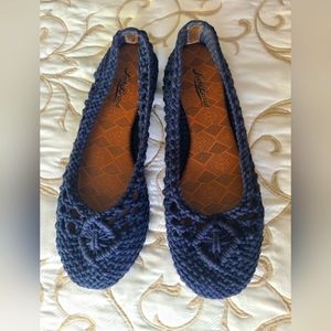 Blue macrame moccasins